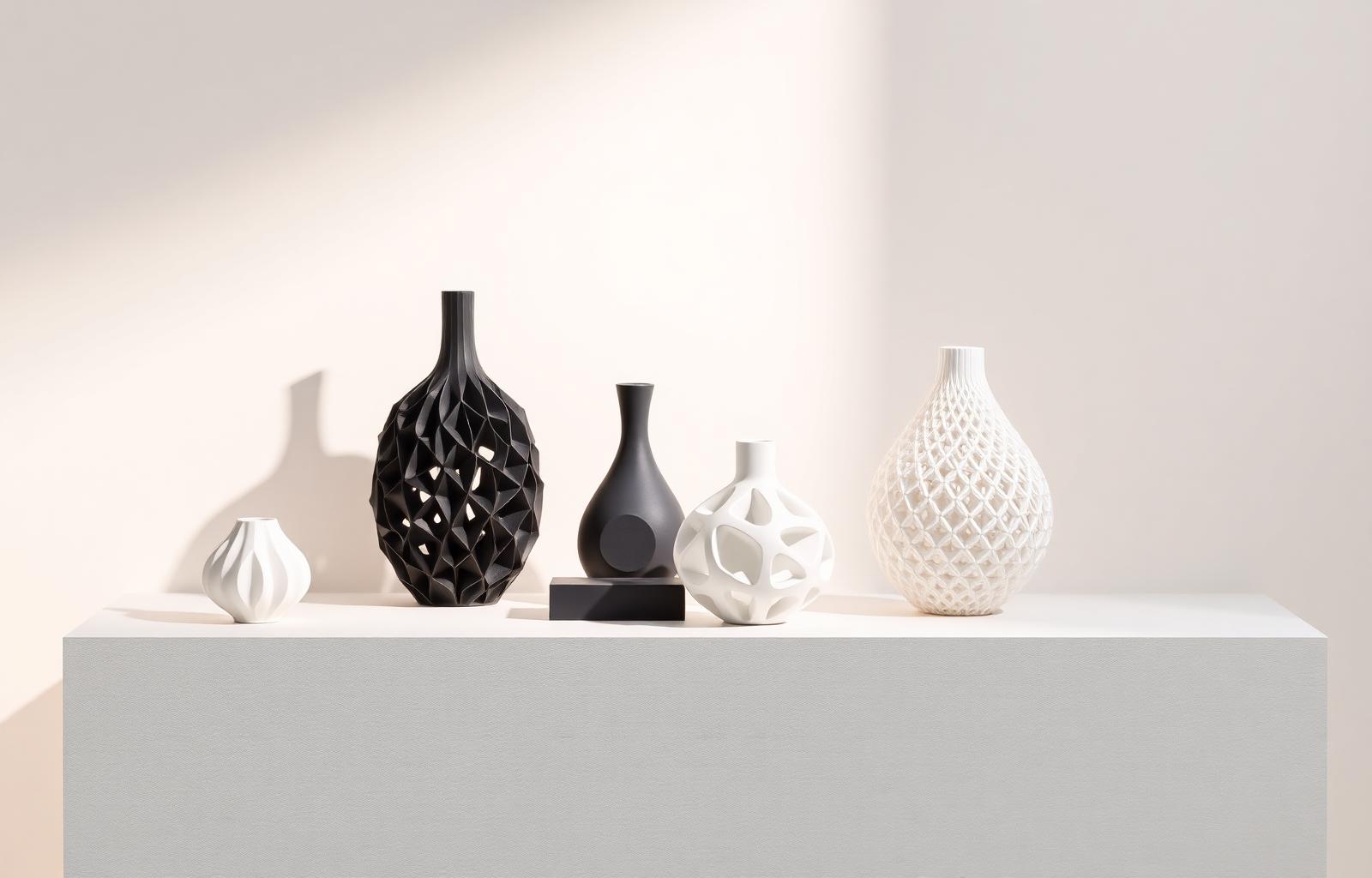 Premium 3D printed vases on display